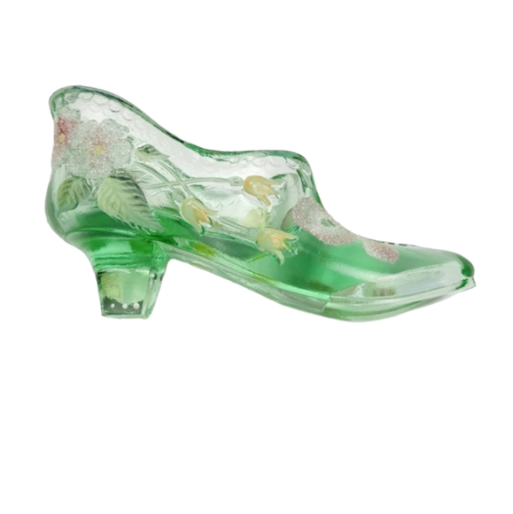 Vintage Fenton Sea Green Miniature Glass Shoe Handpainted and Signed - Picture 10 of 15